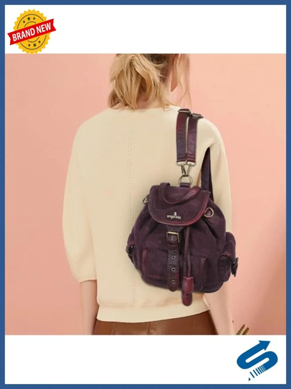 Small Corduroy Backpack Purse, 3-in-1 Convertible Shoulder Bag with Detachable